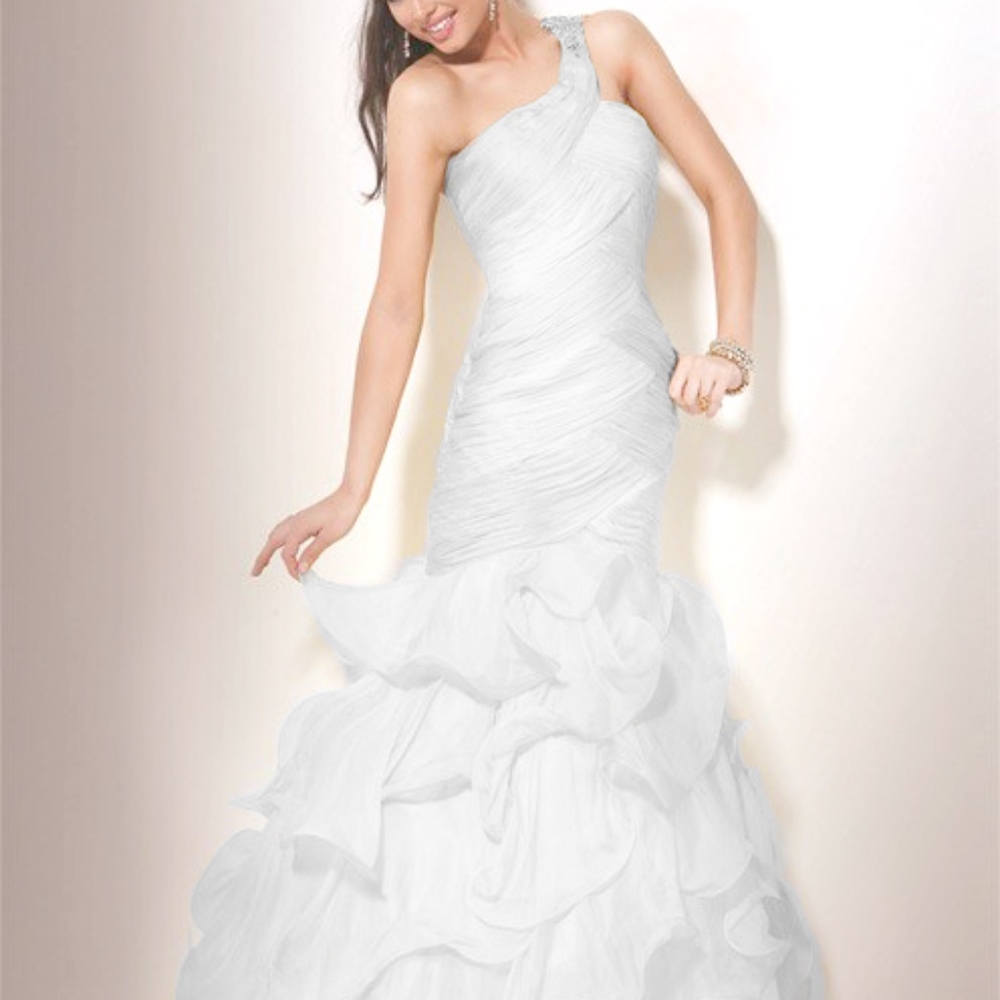 Jovani White Ruffle One-Shoulder Mermaid Gown, New